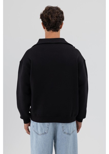 Basic Fermuarlı Dik Yaka Sweatshirt Siyah fırsatları