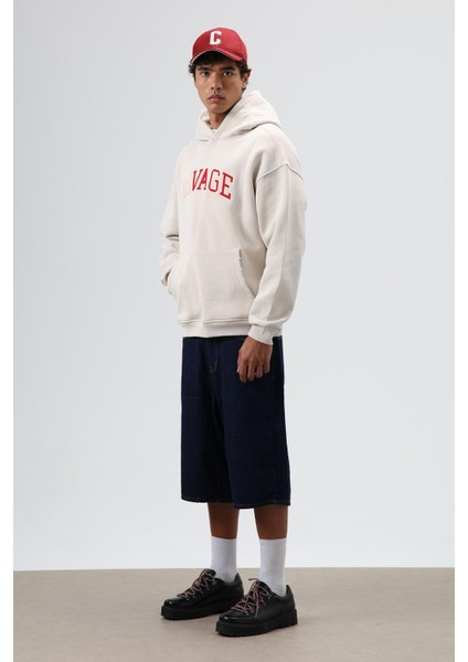 Oversize Baskılı Kapüşonlu Sweatshirt Taş fiyatları