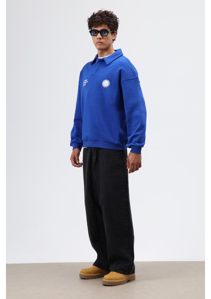 Polo Yaka Oversize Baskılı Yıkamalı Sweatshirt Ekru modelleri