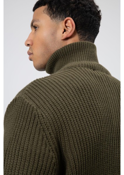 Oversize Fermuarlı Triko Hırka Haki indirimleri