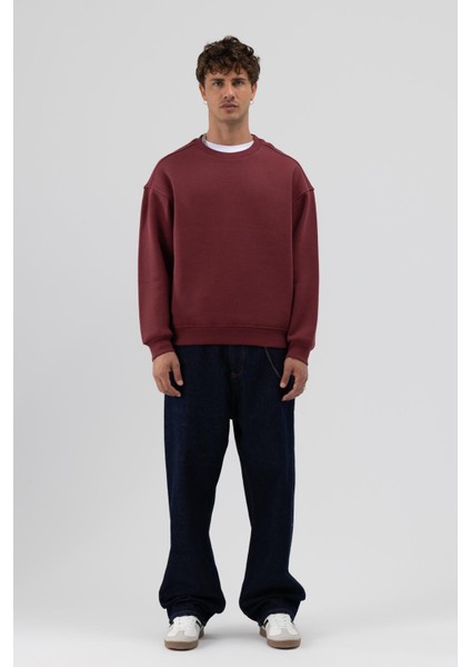 Basic Bisiklet Yaka Oversize Sweatshirt Bordo fiyatları