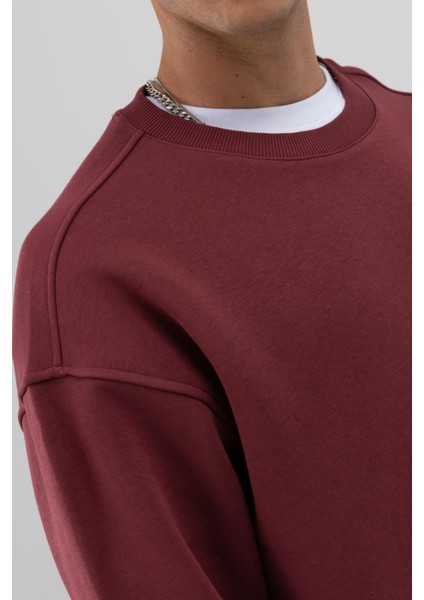 Basic Bisiklet Yaka Oversize Sweatshirt Bordo indirimleri