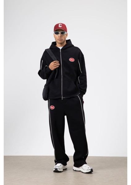 Çizgi Detaylı Oversize Eşofman Takım Siyah