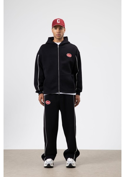 Çizgi Detaylı Oversize Eşofman Takım Siyah indirimleri