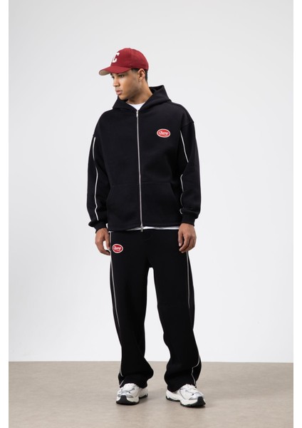 Çizgi Detaylı Oversize Eşofman Takım Siyah