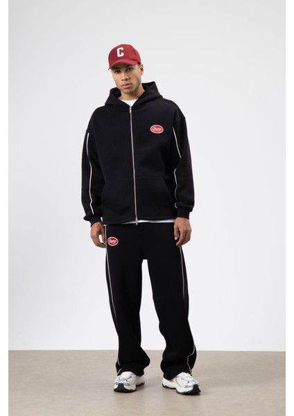 Çizgi Detaylı Oversize Eşofman Takım Siyah