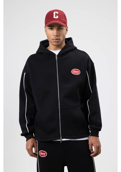 Çizgi Detaylı Oversize Eşofman Takım Siyah