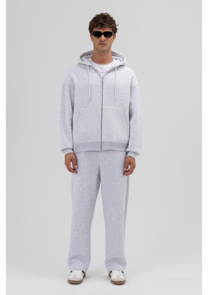 Basic Fermuarlı Oversize Kapüşonlu Sweatshirt Karmelanj