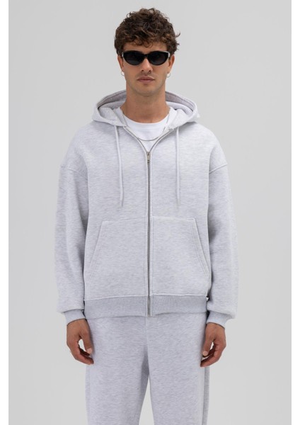 Basic Fermuarlı Oversize Kapüşonlu Sweatshirt Karmelanj fiyatları