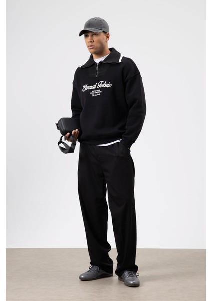 Oversize Fermuarlı Yaka Sweatshirt Siyah modelleri