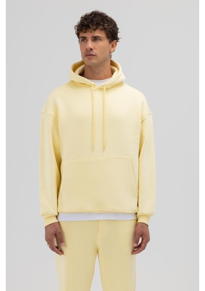Basic Oversize Kapüşonlu Sweatshirt Sarı modelleri