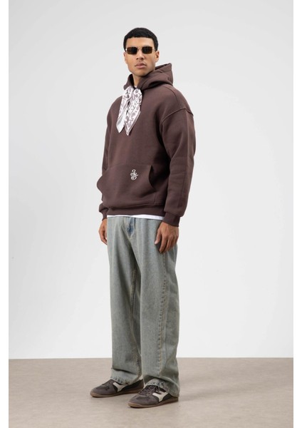 Oversize Fular Detaylı Kapüşonlu Sweatshirt Kahve modelleri
