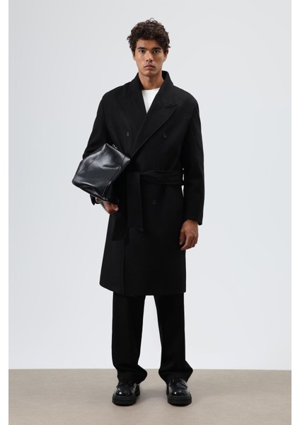 Oversize Kruvaze Kaşe Kaban Siyah fiyatları