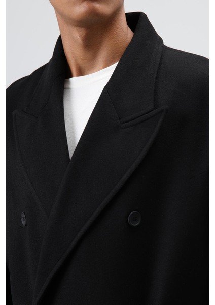 Oversize Kruvaze Kaşe Kaban Siyah indirimleri