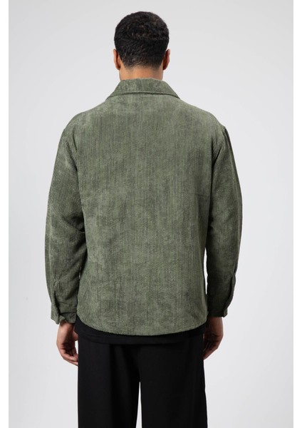 Oversize Dokulu Gömlek Haki modelleri