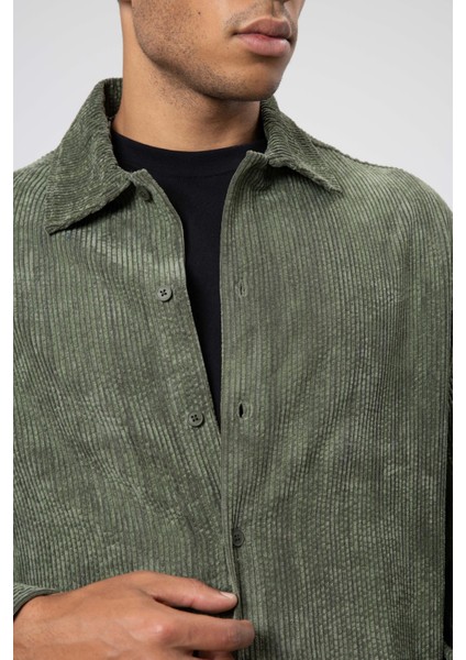 Oversize Dokulu Gömlek Haki fırsatları