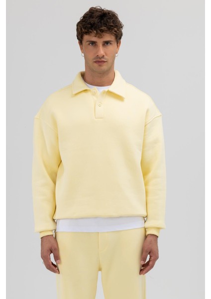 Basic Polo Yaka Sweatshirt Sarı