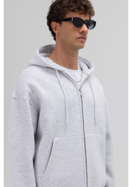 Basic Fermuarlı Oversize Kapüşonlu Sweatshirt Karmelanj fırsatları