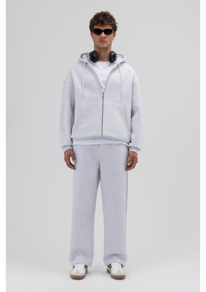 Basic Fermuarlı Oversize Kapüşonlu Sweatshirt Karmelanj