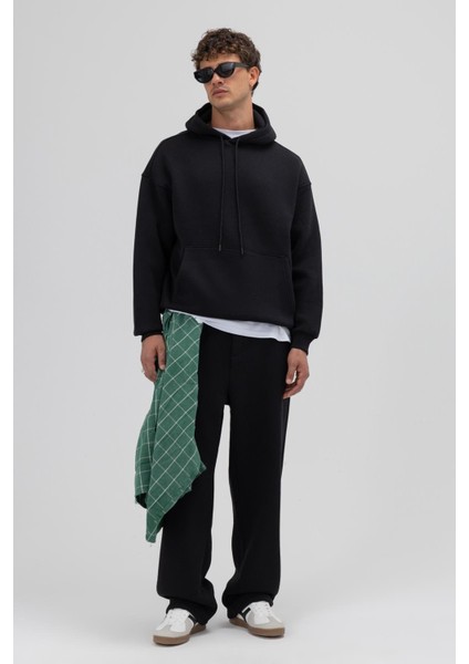 Basic Oversize Kapüşonlu Sweatshirt Siyah