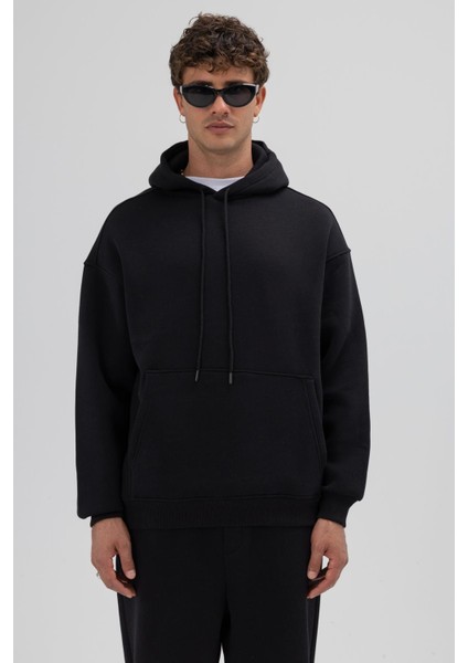 Basic Oversize Kapüşonlu Sweatshirt Siyah modelleri