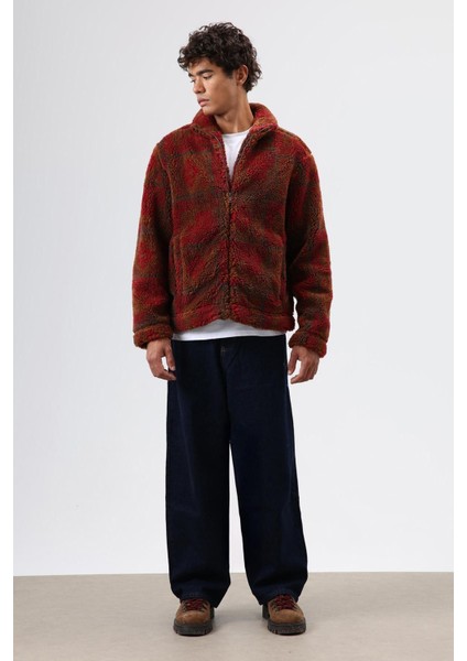 Oversize Peluş Mont Bordo