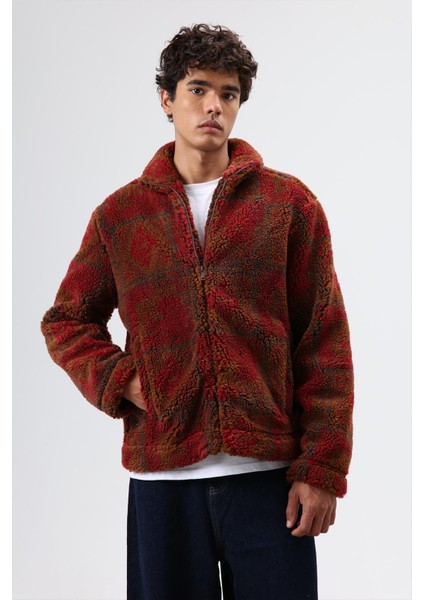 Oversize Peluş Mont Bordo modelleri