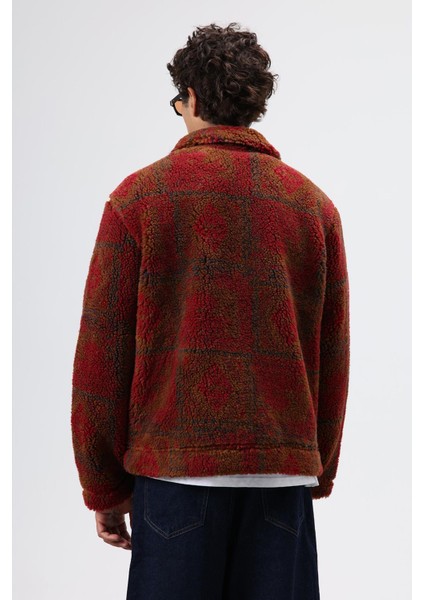 Oversize Peluş Mont Bordo