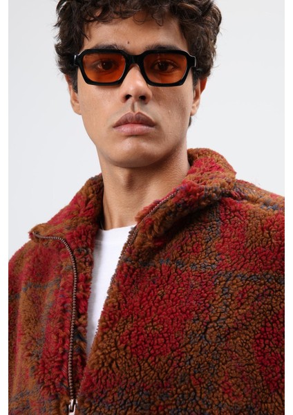 Oversize Peluş Mont Bordo