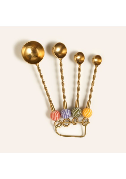 Rampur Çelik - Pirinç Ölçü Kaşık Seti 5X12X3 cm Altın - Renkli