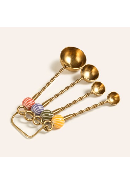 Rampur Çelik - Pirinç Ölçü Kaşık Seti 5X12X3 cm Altın - Renkli modelleri