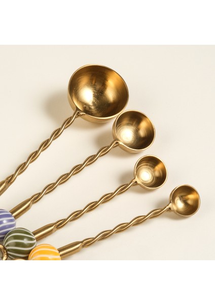 Rampur Çelik - Pirinç Ölçü Kaşık Seti 5X12X3 cm Altın - Renkli