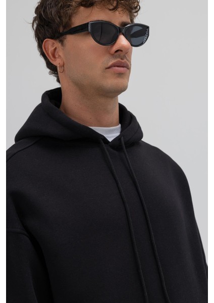 Basic Oversize Kapüşonlu Sweatshirt Siyah indirimleri