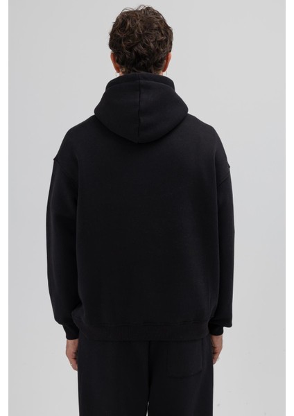 Basic Oversize Kapüşonlu Sweatshirt Siyah