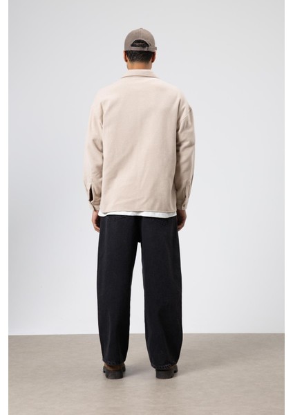 Dokulu Oversize Gömlek Ceket Bej fırsatları