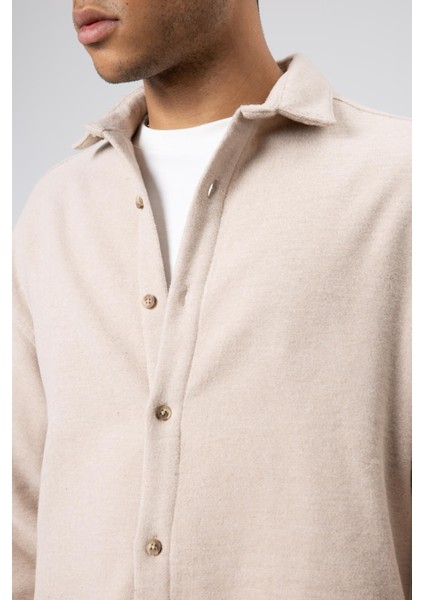 Dokulu Oversize Gömlek Ceket Bej indirimleri