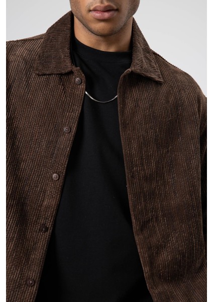 Oversize Dokulu Gömlek Kahve modelleri