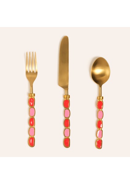 Rampur Çelik - Pirinç Çkb Seti 4X23X2 cm Kırmızı - Pembe