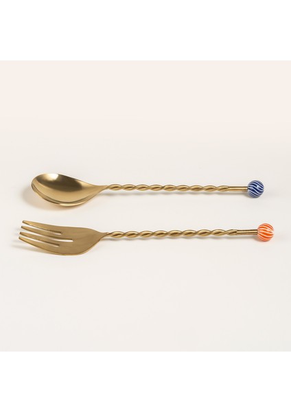 Rampur Çelik - Pirinç Salata Kaşık Seti 7X28X2 cm Mavi-Turuncu modelleri