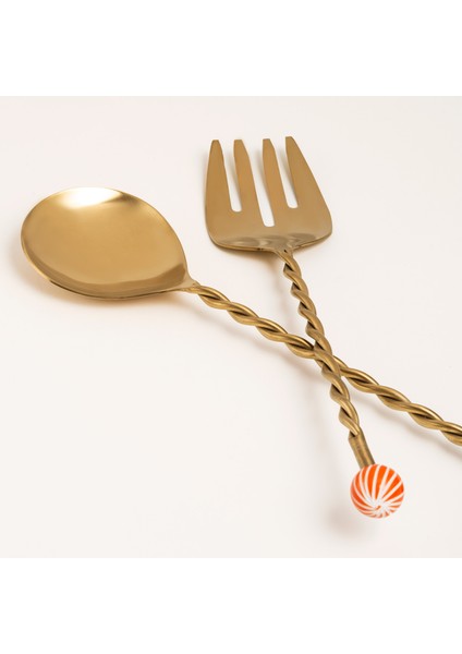 Rampur Çelik - Pirinç Salata Kaşık Seti 7X28X2 cm Mavi-Turuncu fırsatları