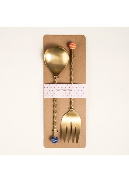 Rampur Çelik - Pirinç Salata Kaşık Seti 7X28X2 cm Mavi-Turuncu