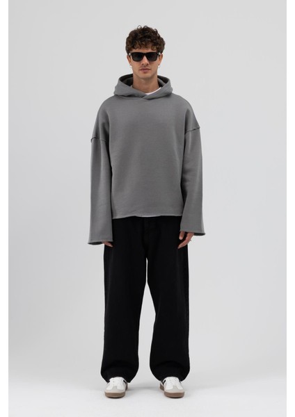 Basic Oversize Dikişsiz Kapüşonlu Sweatshirt Füme indirimleri