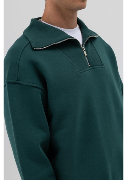 Basic Fermuarlı Dik Yaka Sweatshirt Nefti fiyatları