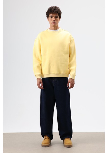 Basic Oversize Yıkamalı Sweatshirt Sarı