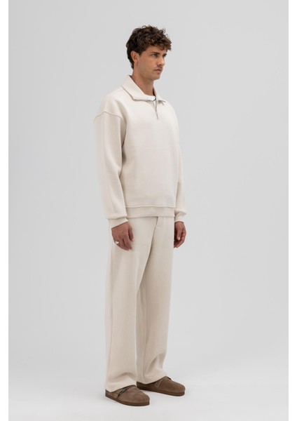 Oversize Fermuarlı Dik Yaka Sweatshirt Taş fiyatları