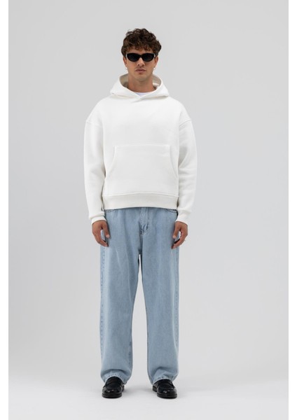 Basic Kapüşonlu Boxy Fit Sweatshirt Ekru fiyatları