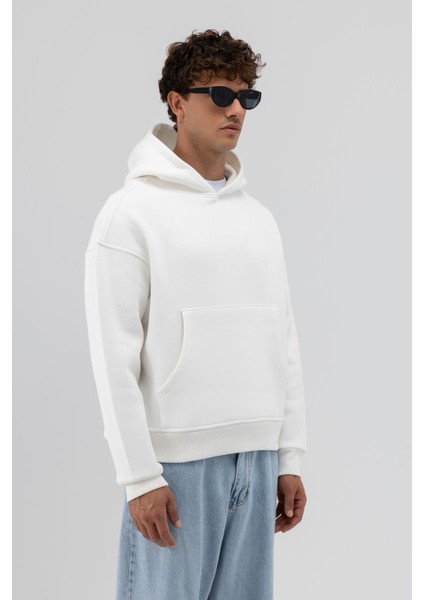 Basic Kapüşonlu Boxy Fit Sweatshirt Ekru fırsatları