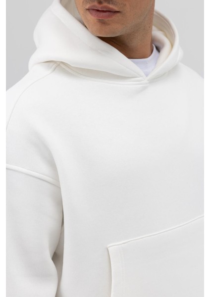 Basic Kapüşonlu Boxy Fit Sweatshirt Ekru indirimleri