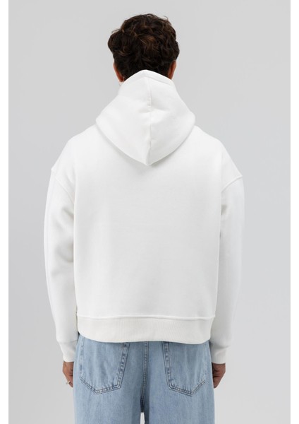 Basic Kapüşonlu Boxy Fit Sweatshirt Ekru