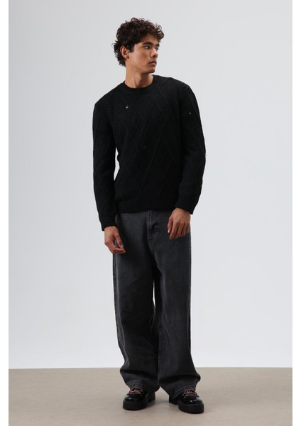 Oversize Desenli Triko Kazak Siyah fiyatları